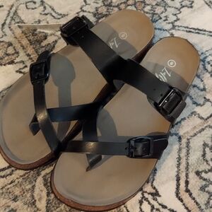 Black Strappy Cork Bed Sandals 8